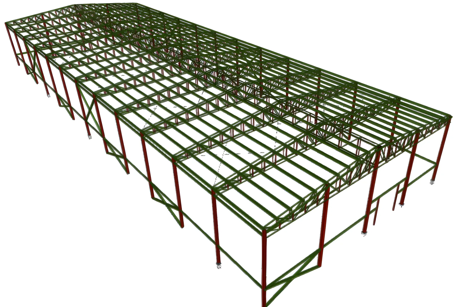 Modelo estructural de bodega metálica a dos aguas de 2.500 m² en Cajicá
