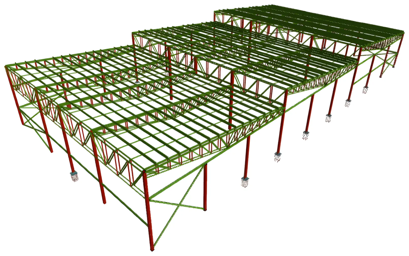 Modelo estructural de bodega industrial de 2.500 m² en Neiva con cerchas de celosía