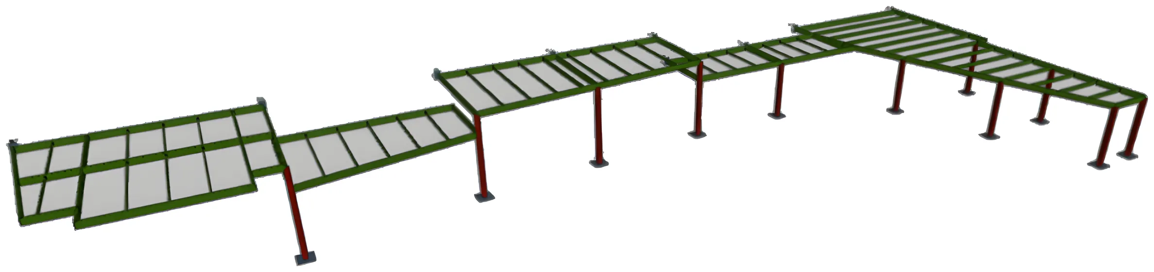 Modelo estructural de pérgola de circulación metálica por tramos
