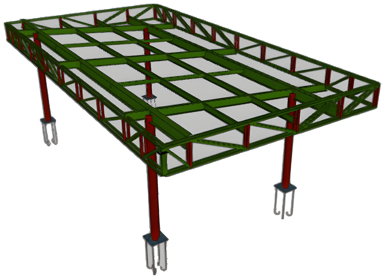 Modelo estructural de pérgola metálica de cubierta de acceso