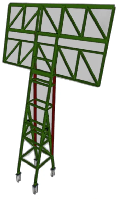 Modelo estructural de valla publicitaria sobre torre en celosía en Envigado